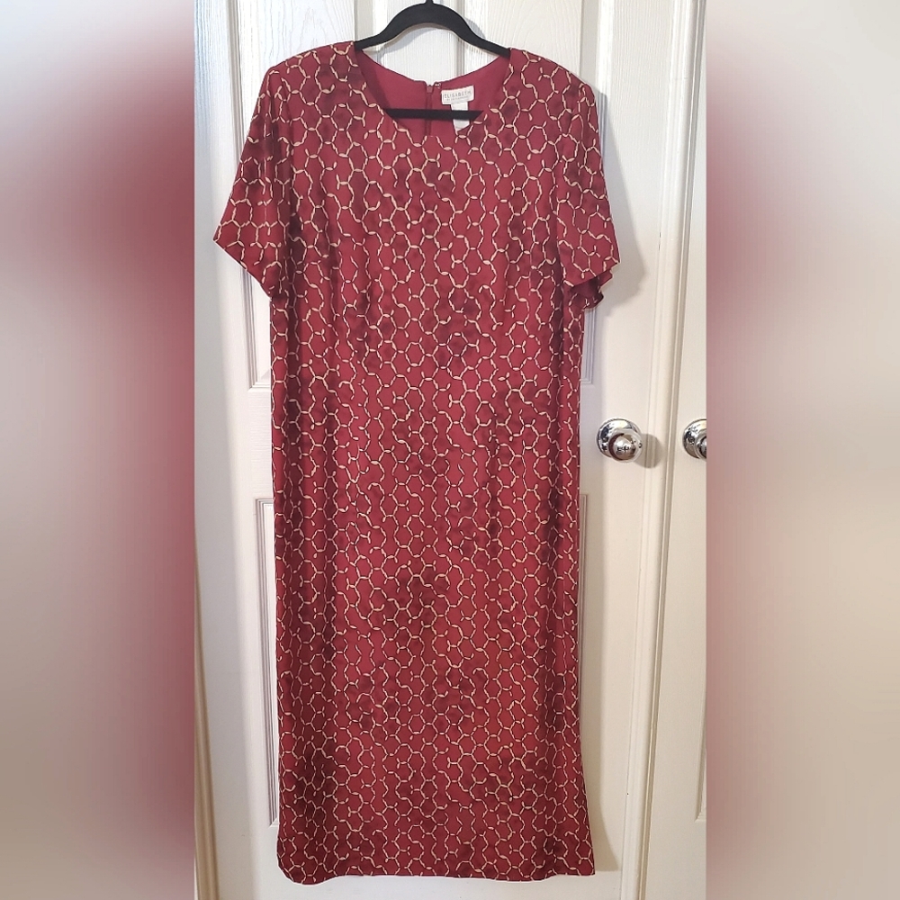 Elisabeth by Liz Claiborne Womans Silk Red Short Sleeve Maxi Lined Dress 16W